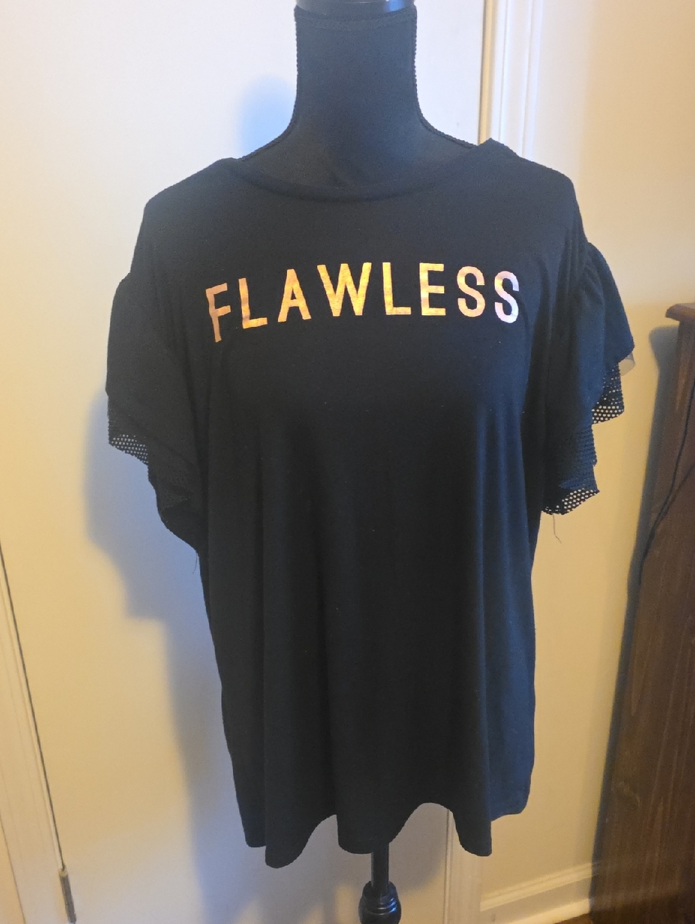 Lane Bryant Black Short Sleeve Tee with Gold 'FLAWLESS' Lettering
